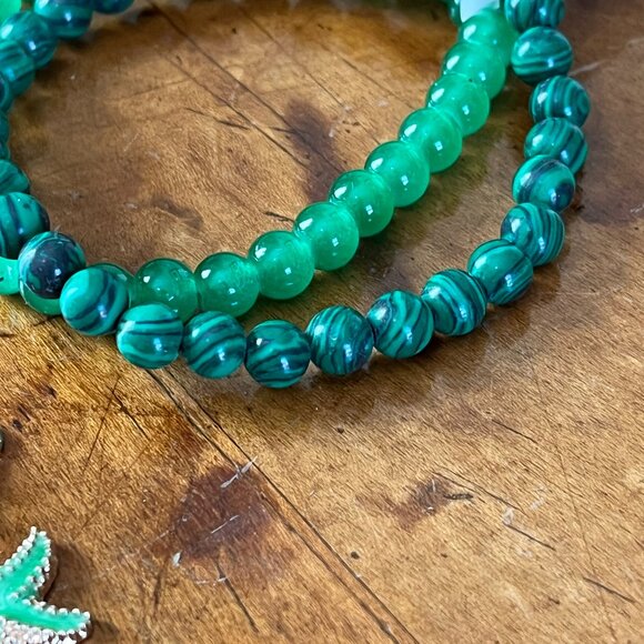 Charmze Set of Two Malachite and Crystal Beaded Stretch Bracelets With Charms - Picture 5 of 5
